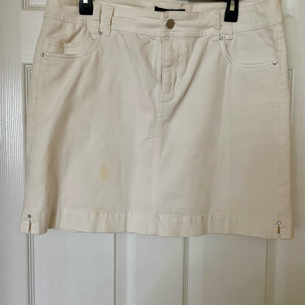 White House Black Market Ivory Skirt with Metal Accents